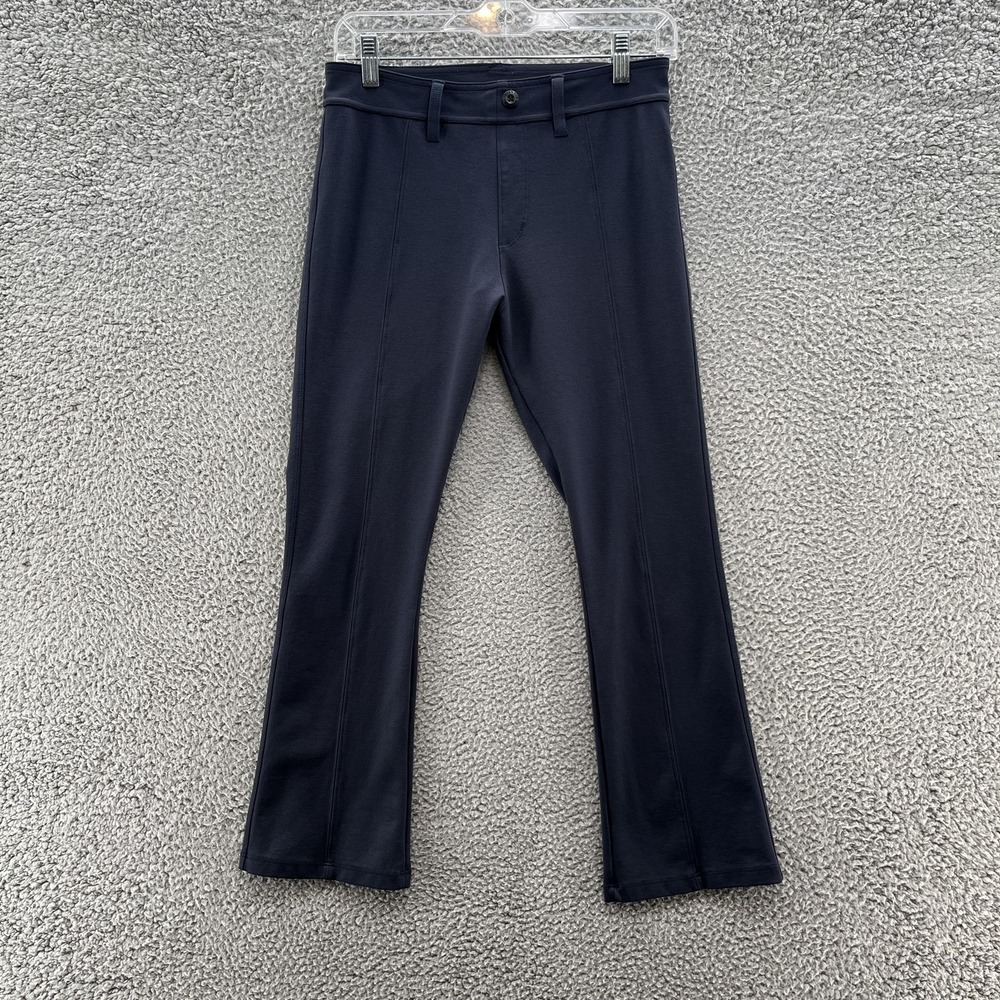 American Giant Pants Women 6 Navy Pull On Stretch Ponte Crop Kick Flare Made USA